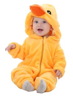 PRICES MAY VARY. The baby halloween costume is crafted in soft flannel material that has high absorbent and breathable. It can keep little one warm and comfy all winter Infant halloween outfit has double zipper from top and bottom, it goes all the way to the back for easy diapers changing. Elastic cuffs protect the baby skin from fraying Toddler duck costumes is good for Halloween party, Christmas party, birthday party, family day and special events. This is really eye-catching when your little Baby Animal Costumes, Duck Costumes, Tiger Kids, Baby Kostüm, Jumpsuit Fall, Jumpsuit Outfits, Newborn Boy Clothes, Baby Overalls, Romper Outfit