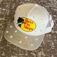 Bass Pro Shops White Bling Cap. New With The Tag. Sold Out Online. Adjustable Snap Back. Great Gift! Junk Items, Socks And Jeans, Trucker Hat Ideas, Bling Hats, Diy Hats, Bling Crafts, Hats Women, Diy Hat, Hat Ideas