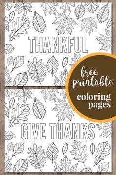 two thanksgiving coloring pages with leaves on them