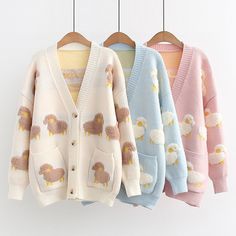 Sheep Cardigan, Crochet Sweater Design, Kawaii Sweater, Women Sweaters Winter, Cute Cardigans, Outer Wear, College Style, Style Sweater, Kawaii Clothes