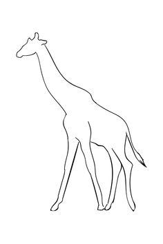 a black and white drawing of a giraffe on a white background in the style of line art