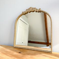 Antique Gold Arch Shaped Mirror Gold Arch Mirror, Nursery Mirror, Vintage Gold Mirror, Parisian Bedroom, Antique Gold Mirror, Gilded Mirror, Gold Nursery, Gold Mirror Wall, Leaner Mirror