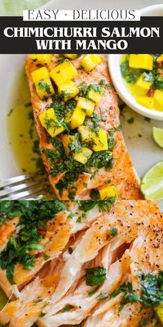 Chimichurri Salmon with Mango - the best chimichurri salmon recipe ever with mango. So easy, restaurant quality and perfect for dinner tonight.