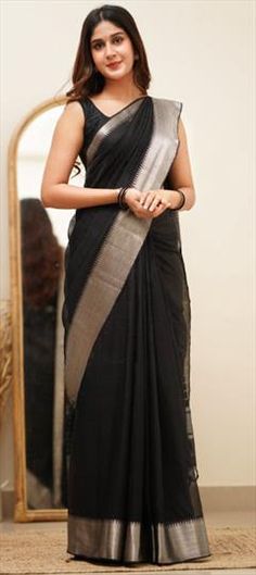 Black and Grey color Saree in Art Silk, Silk fabric with Weaving work Saree Model, Buy Designer Sarees Online, Indian Wedding Gowns, Cotton Saree Designs, Lehenga Blouse Designs, Casual Saree, Black Saree, Simple Pakistani Dresses