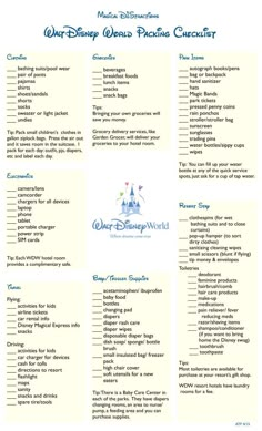 the disney world vacation checklist is shown in blue and yellow with white writing on it