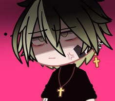 an anime character wearing a black shirt and cross necklace