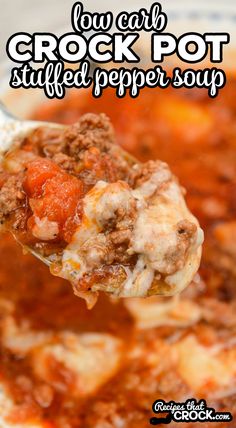 a spoon full of crock pot stuffed pepper soup