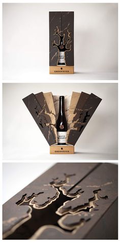 the packaging is designed to look like it has been cut out from paper and placed on top of an old wooden box