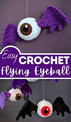 an easy crochet flying eyeball ornament for halloween