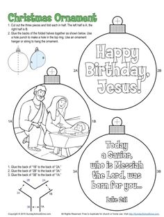 christmas ornament coloring pages for kids to print and color with the words happy birthday jesus