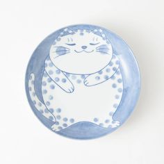 Neko Chigura Cat Mino Ware Round Plate - MUSUBI KILN - Quality Japanese Tableware and Gift Brindle Cat, Porcelain Texture, Different Types Of Cats, Japanese Gift Wrapping, Japanese Plates, Cat Basket, Indigo Color, Japanese Gifts, Types Of Cats