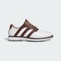 the adidas golf shoe in white and brown