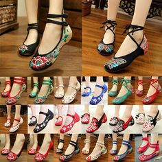 Material: Canvas. Style: Casual. Color: As picture show. Comfy Flats For Women, Hanfu Shoes, Character Vibes, Chinese Shoes, Dressy Flats, Chinese Embroidered, Butterfly Shoes, Black Velvet Fabric, Cherry Baby