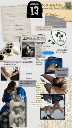 a collage of photos and text with the words finding 13 on it, including two people