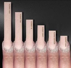 Gel Nail Lengths, Square Nail Sizes, Acrylic Nails Length Chart Square, Acrylic Nail Shapes And Lengths, Perfect Nail Length, Length Nails Chart, Tapped Square Nails, Square Nail Lengths, Different Nail Lengths Chart