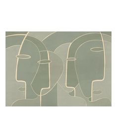 an abstract painting with lines and shapes on the face, in shades of green and beige