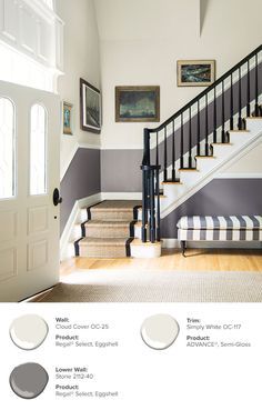 the stairs in this house are painted gray and white