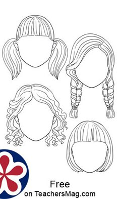 four different hairs styles for children to draw