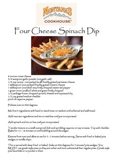 the recipe for four cheese spinach dip is shown in this page, which shows how to