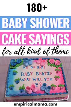 baby shower cake sayings for all kinds of themes and colors with the title overlay