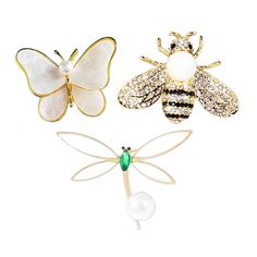 PRICES MAY VARY. STYLE :The insect brooches set is based on the design of bees, dragonflies, can meet your diverse matching needs butterflies and is suitable as a lady accessory. Shiny Brooch: Bright prize electroplating copper technology, which ensures the brooch is wear-resistant and shiny. Don’t worry about discoloration or getting dark. Widely Used: Pearl brooch pin is easy to wear and can be worn with a variety of materials and styles of clothing,Women's large brooches can be used on hats, Golden Pearl, Dress Bag, Bag Decoration, Gift For Woman, Pearl Brooch, Dress Hats, Animal Fashion, Bag Dress, Dragonflies