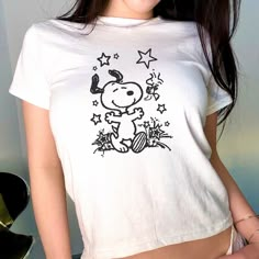 Handmade Screenprinted Y2K Snoopy Baby Tee  Peanuts Cartoon Design  vintage  Cartoon lovers  stars  y2k clothing  Pinterest  90s Easy 30 day return policy Graphic Tee Styling, I Heart Shirts, Snoopy Clothes, Vintage Snoopy Shirt, Snoopy Shirt, Baby Snoopy, Peanuts Cartoon, Y2k Clothing, Long Sleeve Jumpsuit