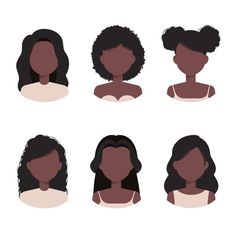 the silhouettes of women's hair are shown in four different styles and colors