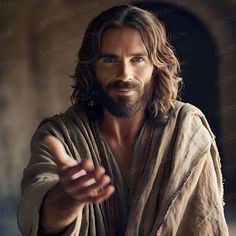 jesus pointing at something with his hand