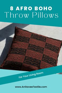 a pillow with the text 8 afro boho throw pillows for your living room