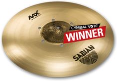 a cymbal with the winner sticker on it's side, and an ad for sabian