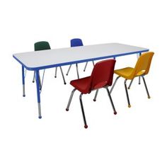 Ideal for use in classrooms playrooms churches recreational centers and at home Dry Erase Adjustable Activity Table with Chunky Legs and School Stack Chair sets provide a versatile creative workspace with write on   wipe off functionality  ideal for practicing letters drawing and group activities The tables feature durable thermofused edge banding heat sealed to help extend the life of the laminate table top and provides a polished professional look Table legs adjust in 1 inch increments to accommodate growing toddlers and children Stack Chairs feature a molded seat with vented back and screwless no snag designDRY ERASE ACTIVITY TABLES  30  x72  rectangle table with adjustable legs and markerboard topWHITEBOARD SURFACE  laminate table top has write on wipe off functionality for taking note Letters Drawing, Chair Pockets, Free Standing Shelves, Cubby Shelf, Laminate Table Top, Sensory Lights, Classroom Decor Themes, Edge Banding, Classroom Furniture