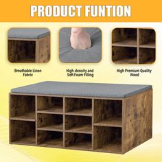 the instructions for how to make a wooden shoe bench with storage compartments and cushioning