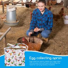 a woman sitting on the ground in front of chickens and holding an egg with her hands