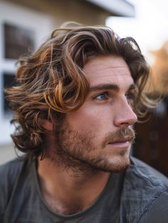 For the outdoorsy man, the Wild Wilderness Flow offers a rugged look with tousled, messy waves that seem wind-swept and wild. This style is perfect for adventurers and suits any casual outdoor activity. It works well on all hair types, especially thick and unruly locks. Guy Messy Hairstyles, Messy Flow Hairstyle Men, Mens Long Hairstyles Wavy Thick Hair, Men’s Mid Length Hair, Best Haircuts For Thick Wavy Hair, Thick Curly Hair Men, Flowy Hair Men, The Flow Hairstyle Men, Flow Hairstyle Men