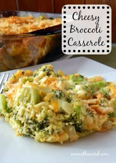 broccoli casserole with cheesy broccoli in the background