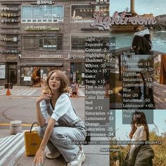 a woman sitting on the ground next to a building