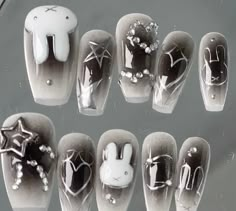 Acubi Nails, Miffy Nails, Oval Nails Designs, Gothic Nails, Crazy Nails