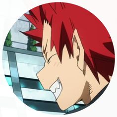 an anime character with red hair is looking at something in front of him and has his mouth open