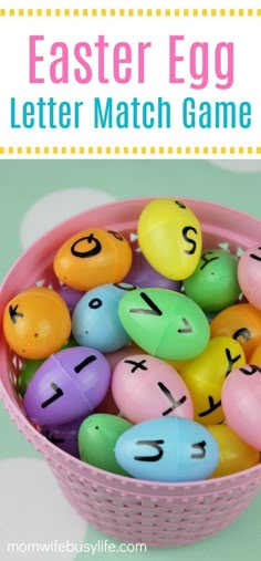 an easter egg letter match game for kids to play with the letters and numbers on it