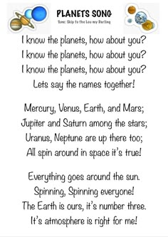 the planets song for kids to read