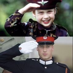 two pictures of prince george and princess charlotte, one in uniform the other in dress clothes