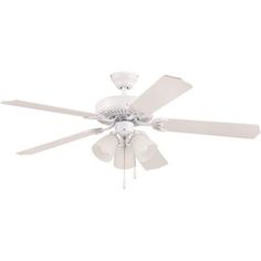 a white ceiling fan with four blades