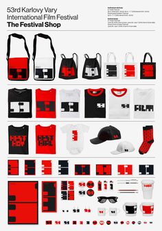 an advertisement for the international film festival with red and black items on it, including t - shirts