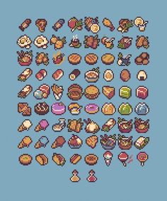 pixel art with different types of food and drinks