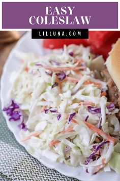 an easy coleslaw sandwich on a white plate