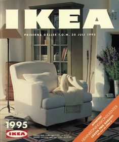 the cover of ikea magazine features a white chair