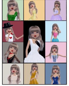 many different pictures of barbie dolls with hats and dresses