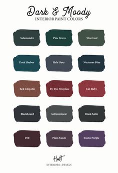 dark and moody interior paint colors with the names in each color, which are all different