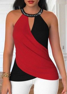 Color:Red;Size:S;Size:M;Size:L;Size:XL;Size:XXL;Package Contents:1 X Tank Top;Style:Casual; Casual Red Halter Neck Top, Asymmetric Jumpsuit, Halter Tank Top, Halter Tank, Lace Patchwork, Cute Fall Outfits, Casual Tank Tops, Plaid Tops, Plus Size Swimwear