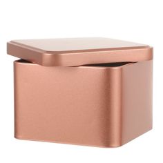 a rose gold metal box on a white background